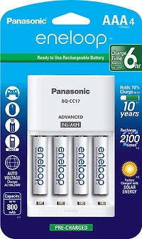 Panasonic Eneloop Lot de 4 chargeurs de batterie avec piles rechargeables AAA eneloop AAA 2100 cycles (Paquet de 4)