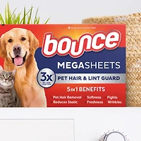 Bounce Pet Hair and Lint Guard Mega Dryer Sheets with Hair Fighters, Fresh Scent 180CT