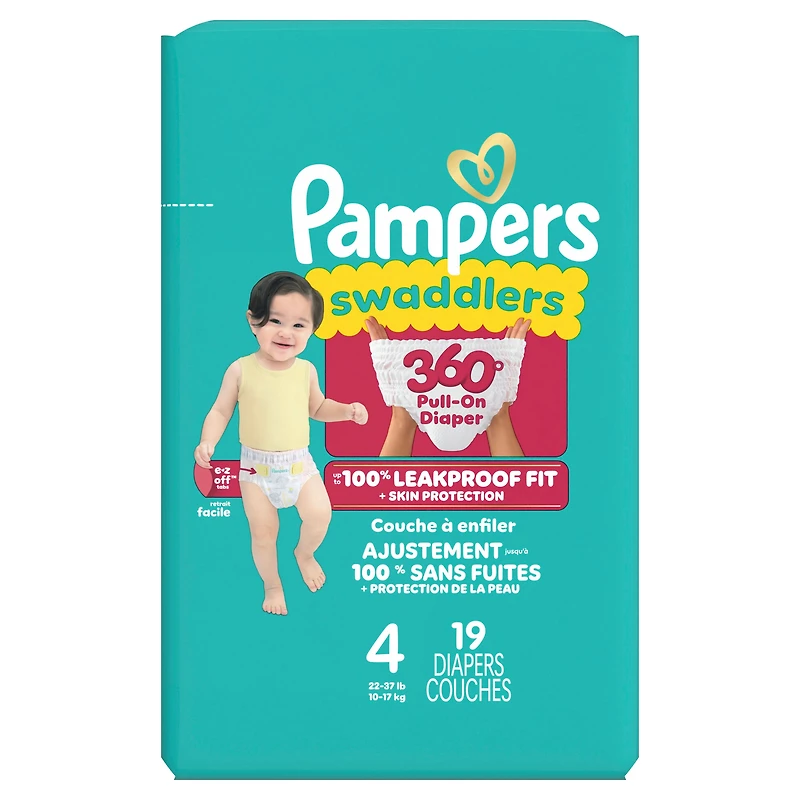 Pampers Diapers - Swaddlers 360° - Size 4, up to 100% Leakproof Comfy Dry Fit, EZ Off Tabs Designed for Easy Changes, Pull On Diaper