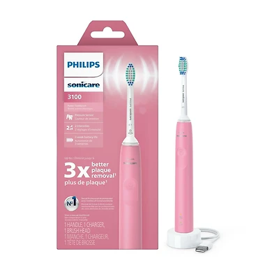 Philips Sonicare 3100 Brosse à Dents Électrique, Brosse à Dents Électrique Rechargeable avec Capteur de Pression, Rose Foncé HX3681