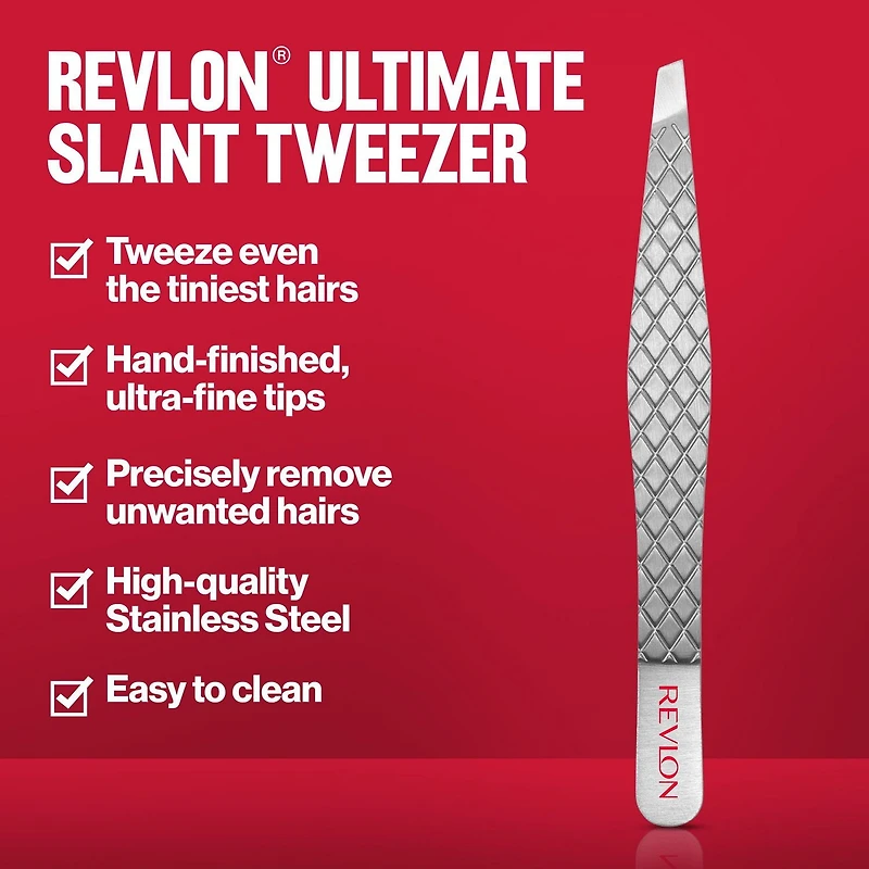 Pince idéale à bouts en biseau Revlon, pointes ultrafines finies à la main pour une épilation précise, produit fabriqué en acier inoxydable de grande qualité