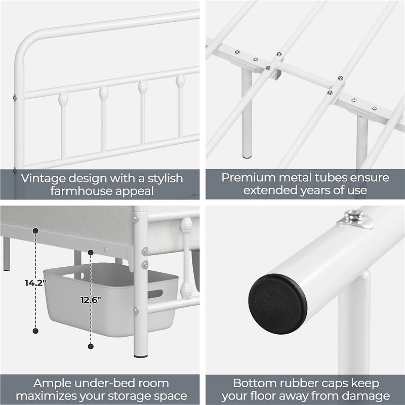 Fullfurnique Classic Iron Platform Bed Frame with High Headboard and Footboard, King, White