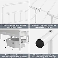 Fullfurnique Classic Iron Platform Bed Frame with High Headboard and Footboard, King, White