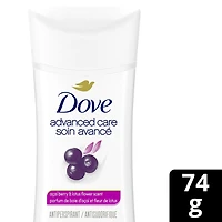 Antisudorifique désodorisant pour femme Dove Soin Avancé Parfum de Baie d'Açaï et Fleur de Lotus avec technologie pro-céramides pour une peau douce et résistante 74g