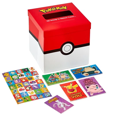 Hallmark Pokémon Valentines Day Cards and Mailbox for Kids School Classroom Exchange (1 Box, 32 Valentine Cards, 35 Stickers, 1 Teacher Card)