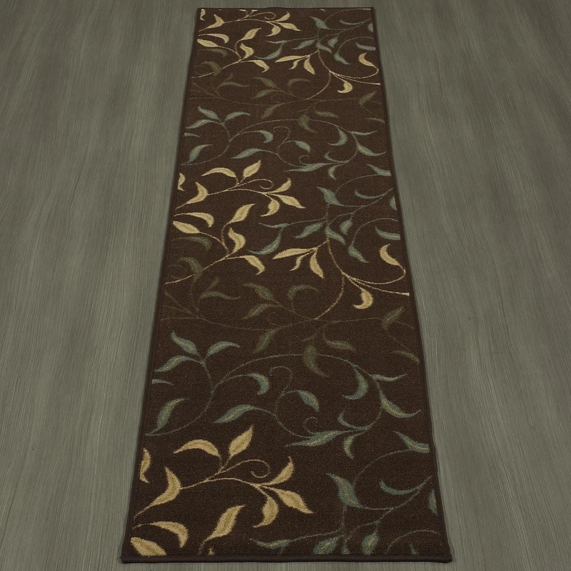 Tapis de couloir contemporain à motif de feuilles et à sous-couche en caoutchouc de la collection Ottohome