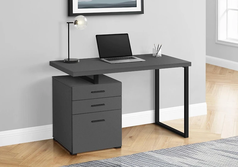 Monarch Specialties Computer Desk, Home Office, Laptop, Left, Right Set-up, Storage Drawers, 48"l, Work, Metal, Laminate, Grey, Black, Contemporary, Modern