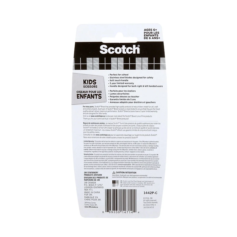 Scotch™ Kids Scissors 1442P-C, Pointed Tip, Soft Grip