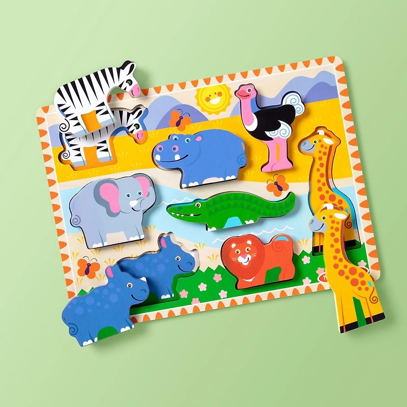 Melissa & Doug Safari Wooden Chunky Puzzle - 8 Pieces - FSC Certified