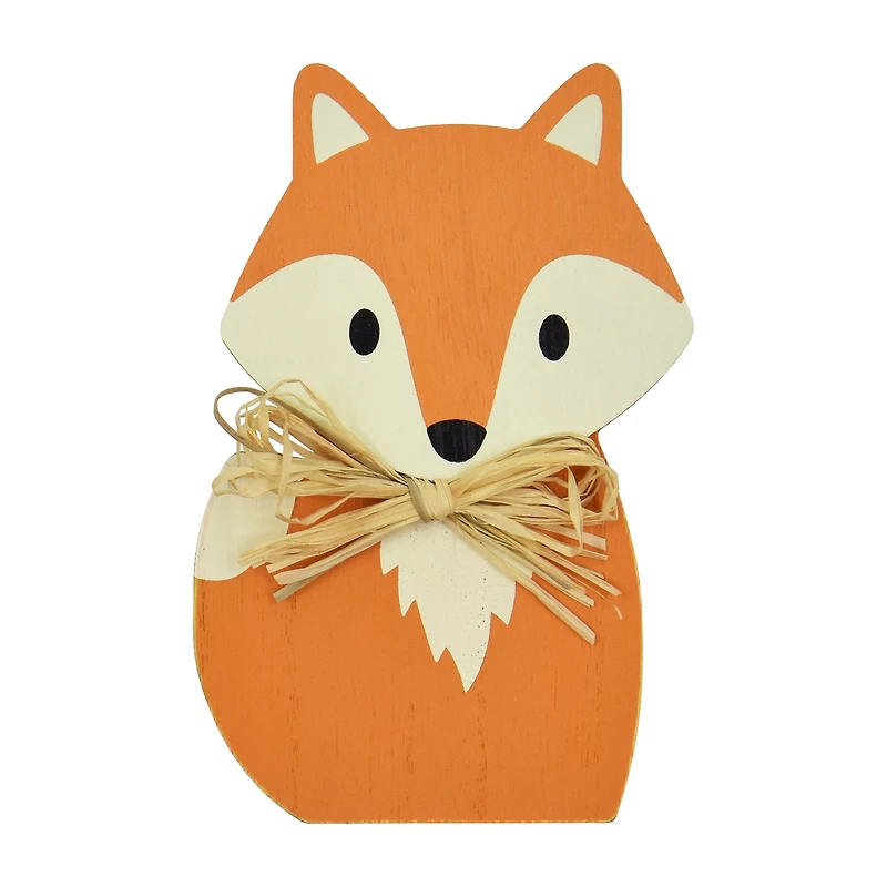 Renard d'automne en bois avec décor en raphia - 6 pouces Harvest Décor