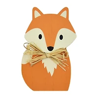 Renard d'automne en bois avec décor en raphia - 6 pouces Harvest Décor