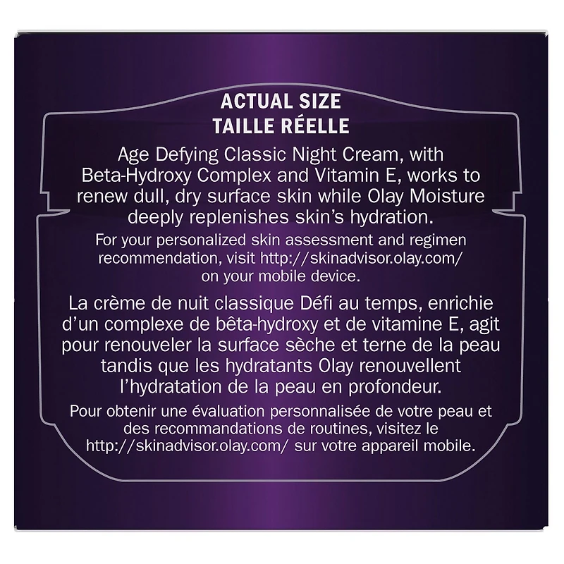 Crème de nuit classique Olay Défi au temps, hydratant pour le visage 56G