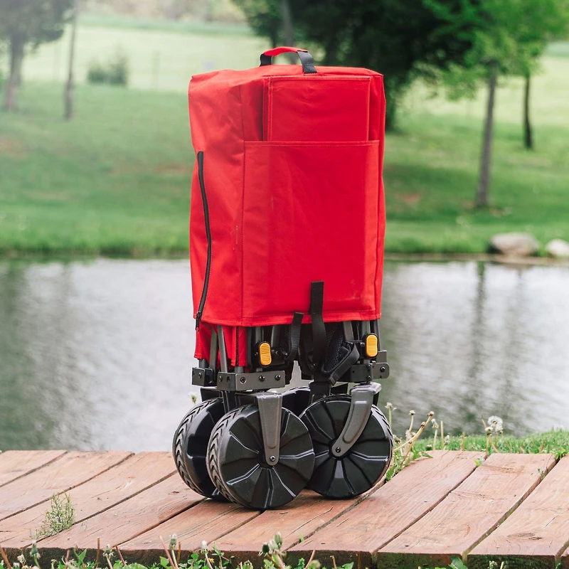 Ozark Trail Double Decker Folding Utility Wagon with Extension Handle, Red, 35" H, Polyester
