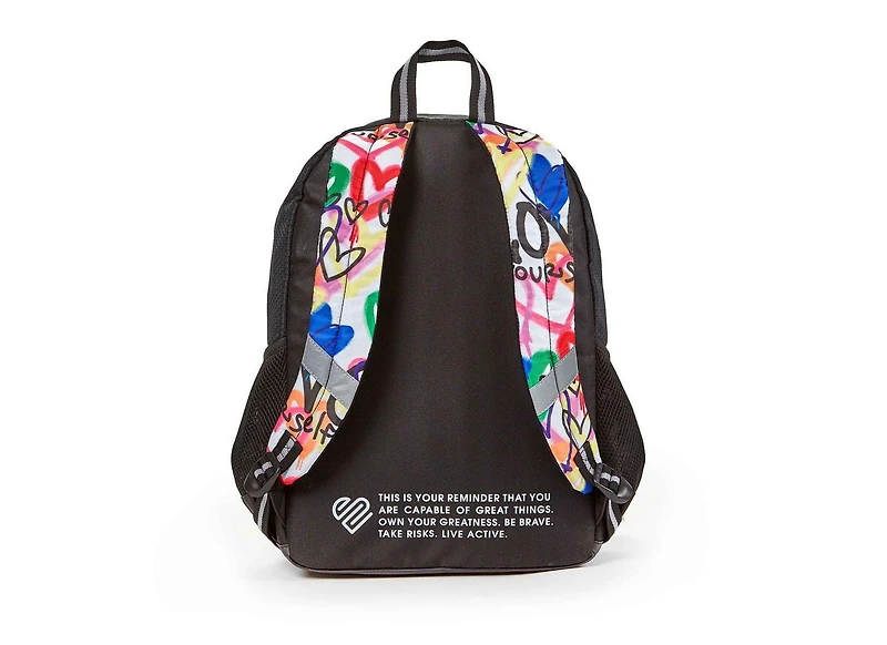 Sac à dos à compartiments multiples en nylon imprimé coeur Tie Dye pour filles de marque Justice™ Sac à dos de 17 po avec porte-clés en relief en caoutchouc texturé