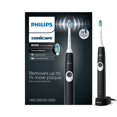 Philips Sonicare ProtectiveClean 4100 Plaque Control Rechargeable Electric Toothbrush, Black, HX6810/50, Remove up to 7x more plaque