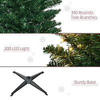 HOMCOM Sapin de Noël artificiel mince pré-illuminé de 1,8 m avec 390 pointes et 200 lumières LED blanc chaud