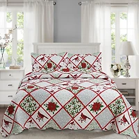 Marina Decoration Couvre-lit Pinsonic imprimé en relief ultra doux, parure de lit d'été de Noël avec taies d'oreiller, motif de poinsettia cardinal rouge de Noël