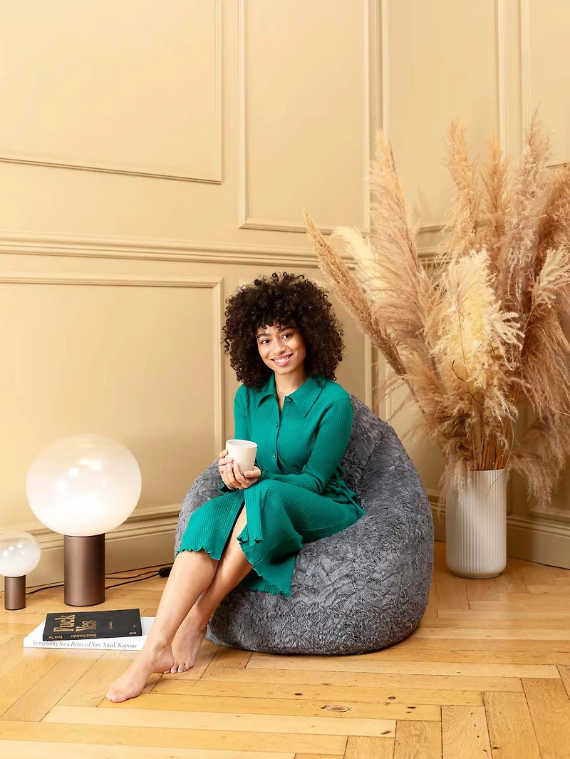 Fauteuil poire en fausse fourrure grise de Gouchee Home – Siège lounge en peluche rembourré de billes de polystyrène, adapté aux adultes et aux adolescents, léger et portable pour dortoir ou salon