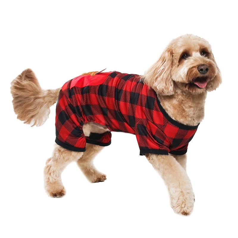 Way to Celebrate Dog Clothes: Knit Jersey Pajama for Dogs, Red & Black Plaid with Reindeer Embellishment, Size XS-XL