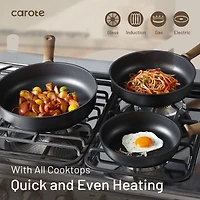 Carote Titanium Nonstick Pots and Pans Set, Carote Titanium Nonstick Pots and Pans Set, 15 Pieces Kitchen Induction Cookware Set with Silicone Tools and Pan Protector, Dishwasher Safe, Black