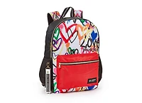 Sac à dos à compartiments multiples en nylon imprimé coeur Tie Dye pour filles de marque Justice™ Sac à dos de 17 po avec porte-clés en relief en caoutchouc texturé