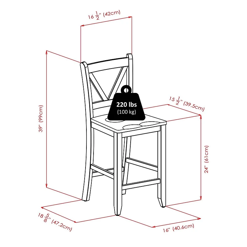Winsome Orlando 5-Piece Set High Table, 2 Shelves with 4 V-Back Counter Stools - 94554