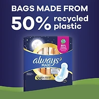 Always Maxi Overnight Pads with Wings for Women, Size 4, Overnight Absorbency, Unscented, 48CT
