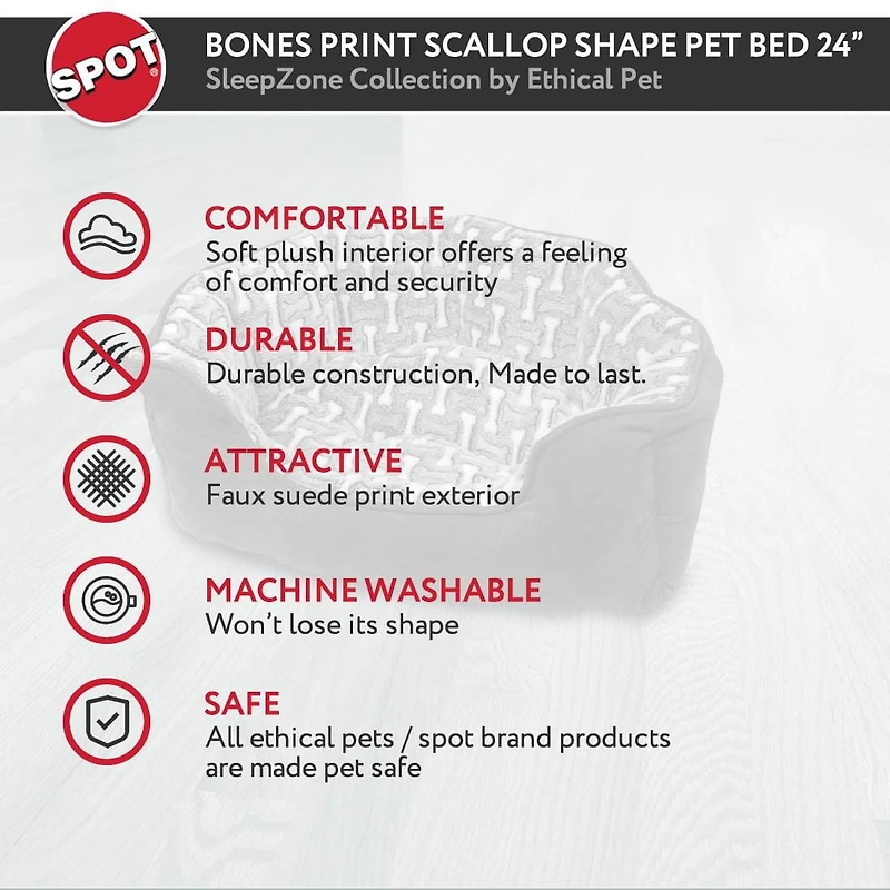 Sleep Zone 24" Small Bone Scallop Bolster Dog Bed