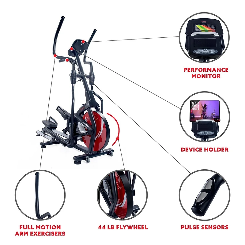 Exerciseur Elliptique Magnétique Sunny Health & Fitness avec Moniteur LCD et Moniteur de Fréquence Cardiaque - Stride Zone - SF-E3865
