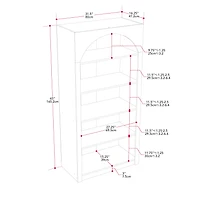 CorLiving Caldwell Engineered Wood Arched Top Adult Bookcase with 5 Shelves