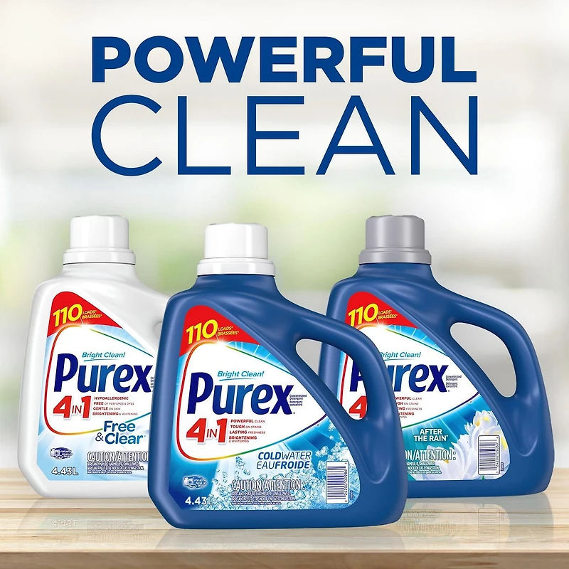 Purex 4 en 1 détergent à lessive liquid concentré, eau froide, 4,43 litres, 110 brassées 4,43 litres, 110 Brassées