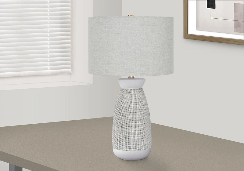 Monarch Specialties Lighting, 27"h, Table Lamp, Grey Ceramic, Grey Shade, Contemporary