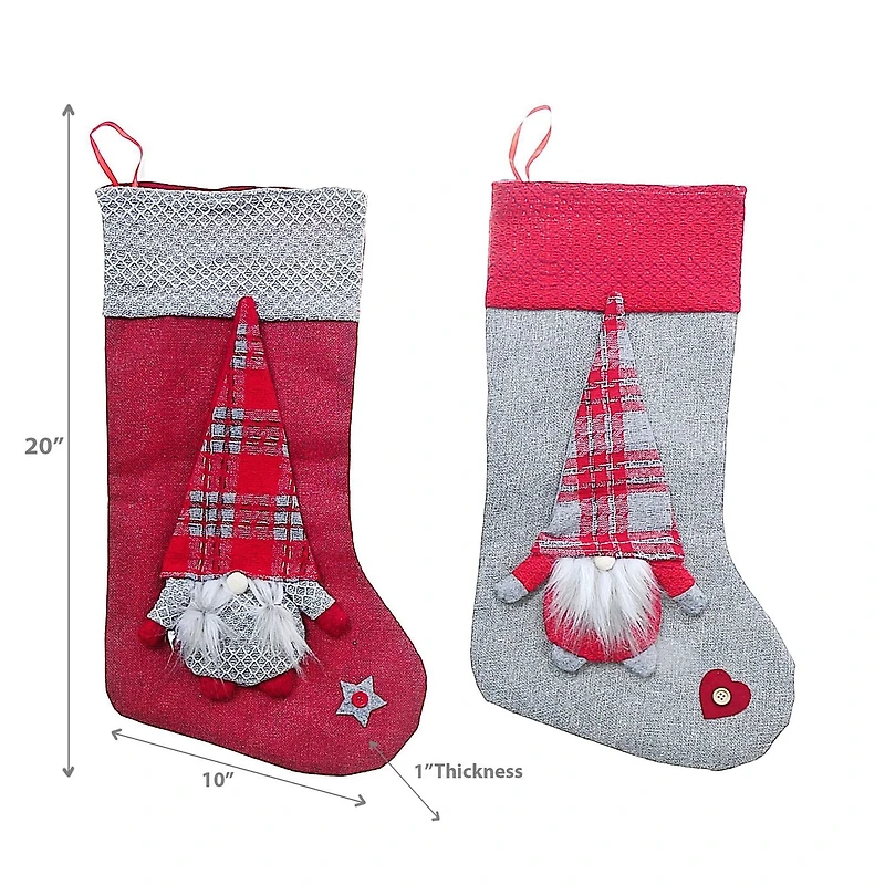 Christmas Plaid Gnome Stockings - Set of 2