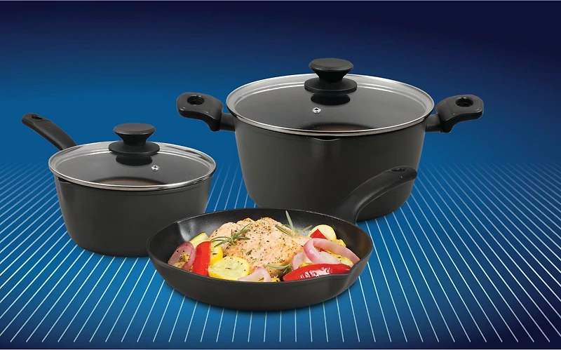 Oster Kingsway 5 Piece Aluminum Nonstick Cookware Set, Grey