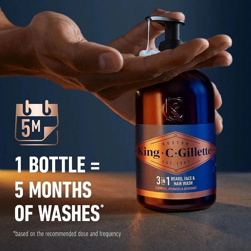 King C. Gillette 3in1 Beard, Face & Hair Wash with King C. Gillette Signature Scent, 350ML