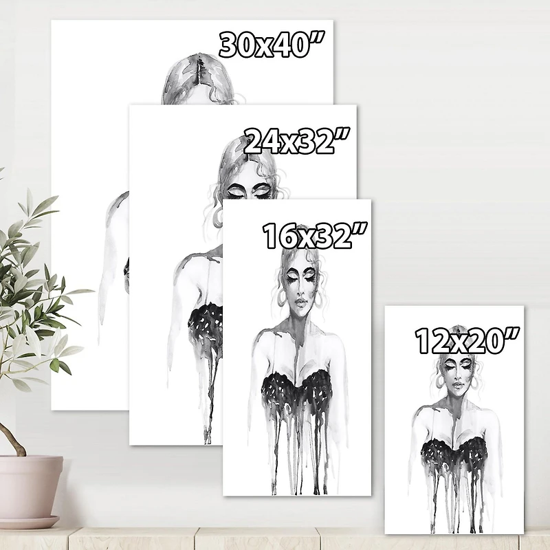 Designart Portrait monochrome de femme portant une robe de soirée Art mural sur toile
