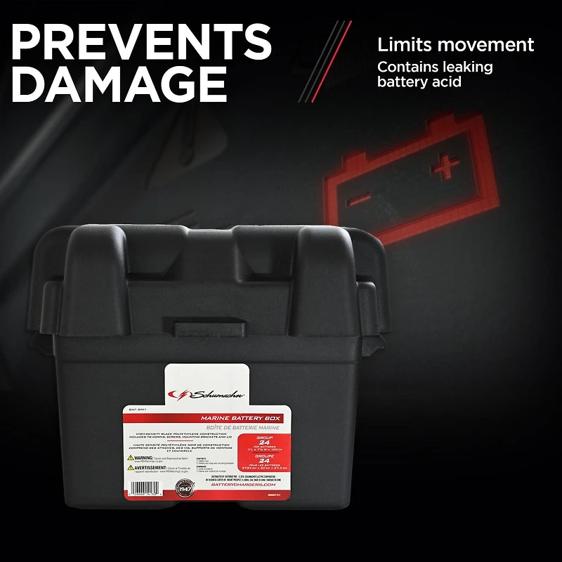 Schumacher BAF-BM1 Boîtier marin pour accumulateur, fait de Polyéthylène de densité élevée, Noir