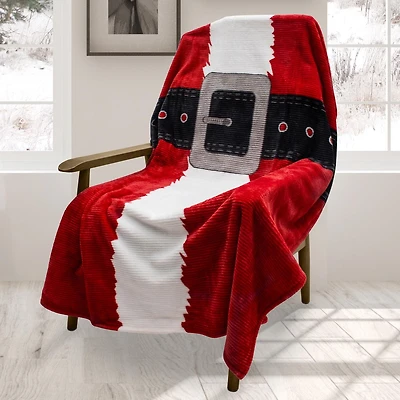 Safdie & Co. Premium Ultra Soft Ribbed Flannel Christmas Throw Blanket Santa's Suit