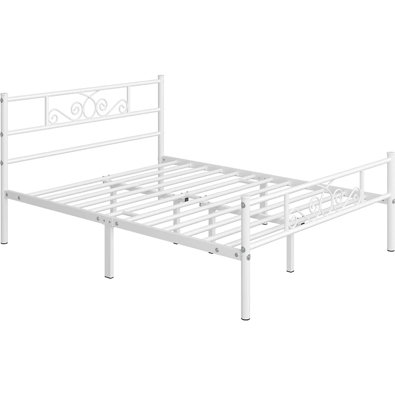 Fullfurnique Metal Platform Bed Frame with Scroll Headboard and Footboard, Full, White