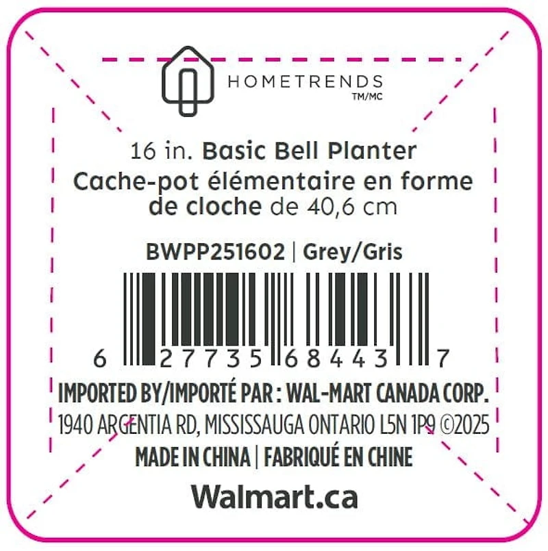 Hometrends Indoor Basic Bell Black, White and Grey Planter, Black Planter