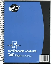 Hilroy Coil Notebook with Margin, 5 Subject , 10-½ X 8, 360 Pages, Assorted Colours, 5 Subject Notebook