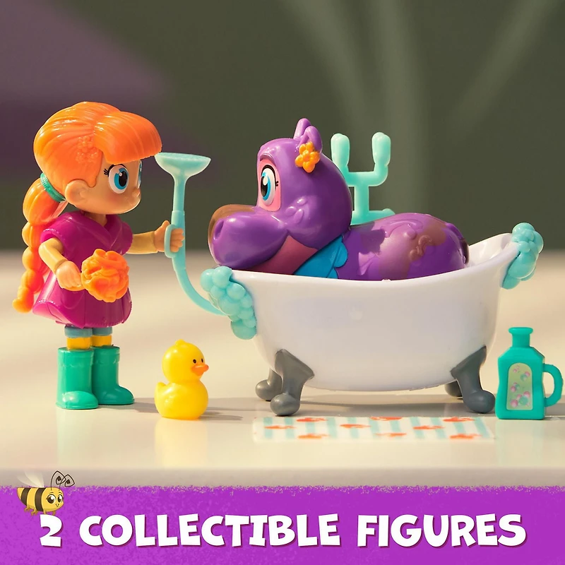 Vida la Véto, Coffret Bain moussant de Juno avec figurine de Vida, figurine de Juno qui change de couleur et accessoires médicaux, jouets pour filles et garçons à partir de 3 ans