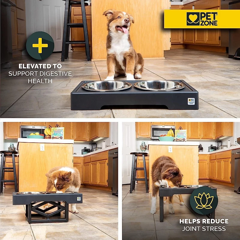 Pet Zone Designer Diner Adjustable Elevated Dog Double Feeder, Double Feeder