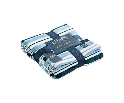 Chaps Couverture en flanelle polaire douce et soyeuse Bleu marine 127 x 177 cm (taille unique) Couverture douillette bleu marine 50 x 70 cm