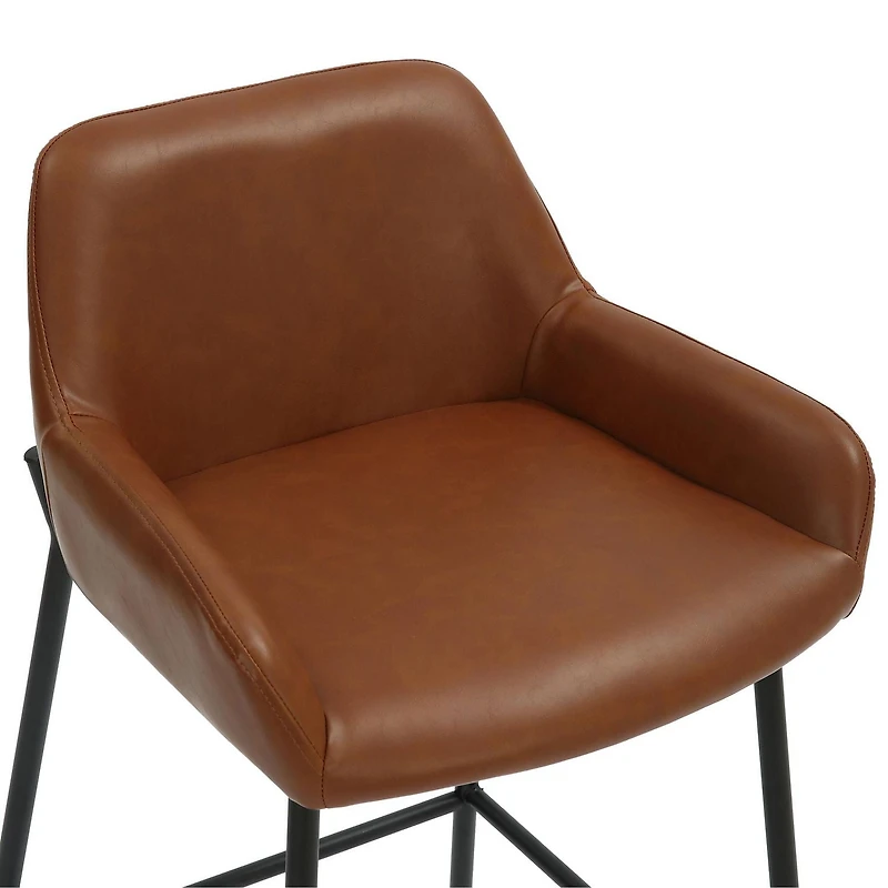 Contemporary Faux Leather & Metal 26" Counter Stool, PU, Set of 2 - Saddle & Black