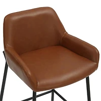 Contemporary Faux Leather & Metal 26" Counter Stool, PU, Set of 2 - Saddle & Black