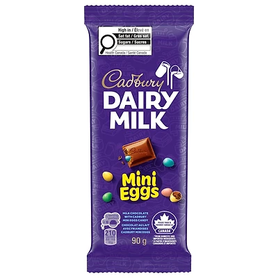 Tablette de chocolat au lait CADBURY DAIRY MILK avec friandises CADBURY Mini Eggs, chocolat au lait CADBURY DAIRY MILK avec CADBURY Mini Eggs, 90 g