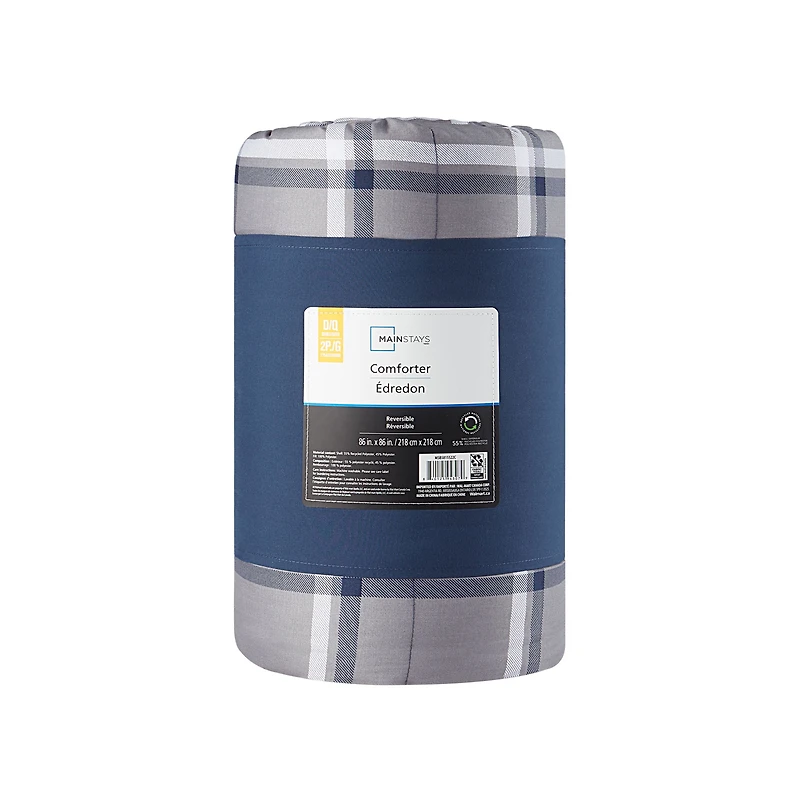Mainstays Plaid Grey Comforter, Double/Queen