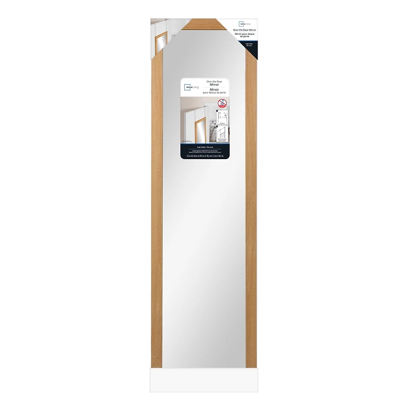Mainstays Miroir Art Gallery,  Miroir Encadré Au-Dessus de la Porte, Miroir Pleine Longueur avec Deux Crochets, Finition Aspect Teck , 14.25x50.45po
