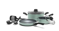 Starbasix Batterie de cuisine antiadhésive 8-pièces, couvercles en verre trempé - Sauge